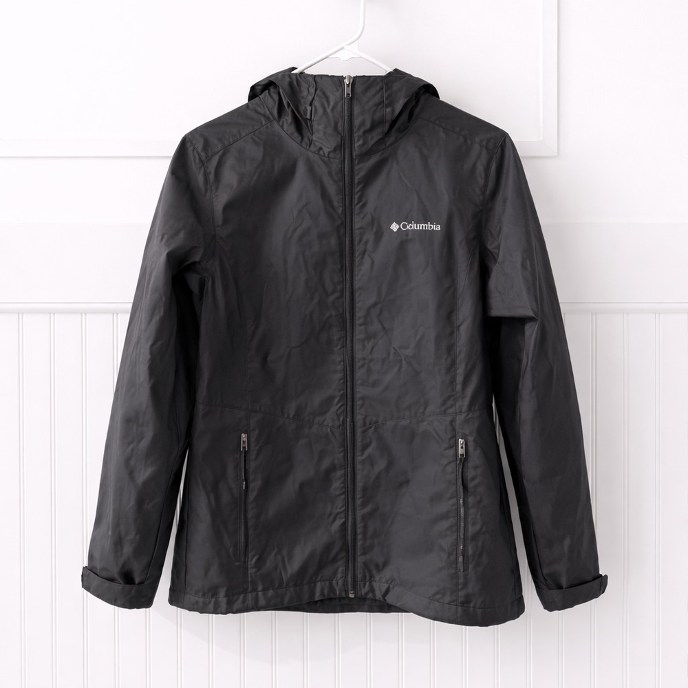Columbia Black Hooded Lightweight Rain Jacket